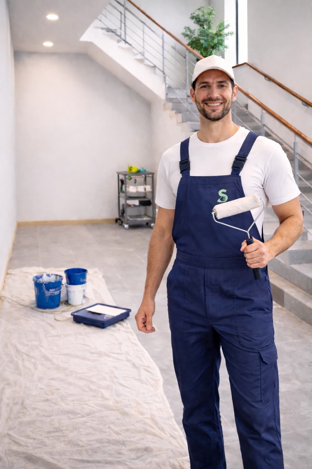 Painting & Decorating in Westminster - Professional painter and decorator working on a stairwell