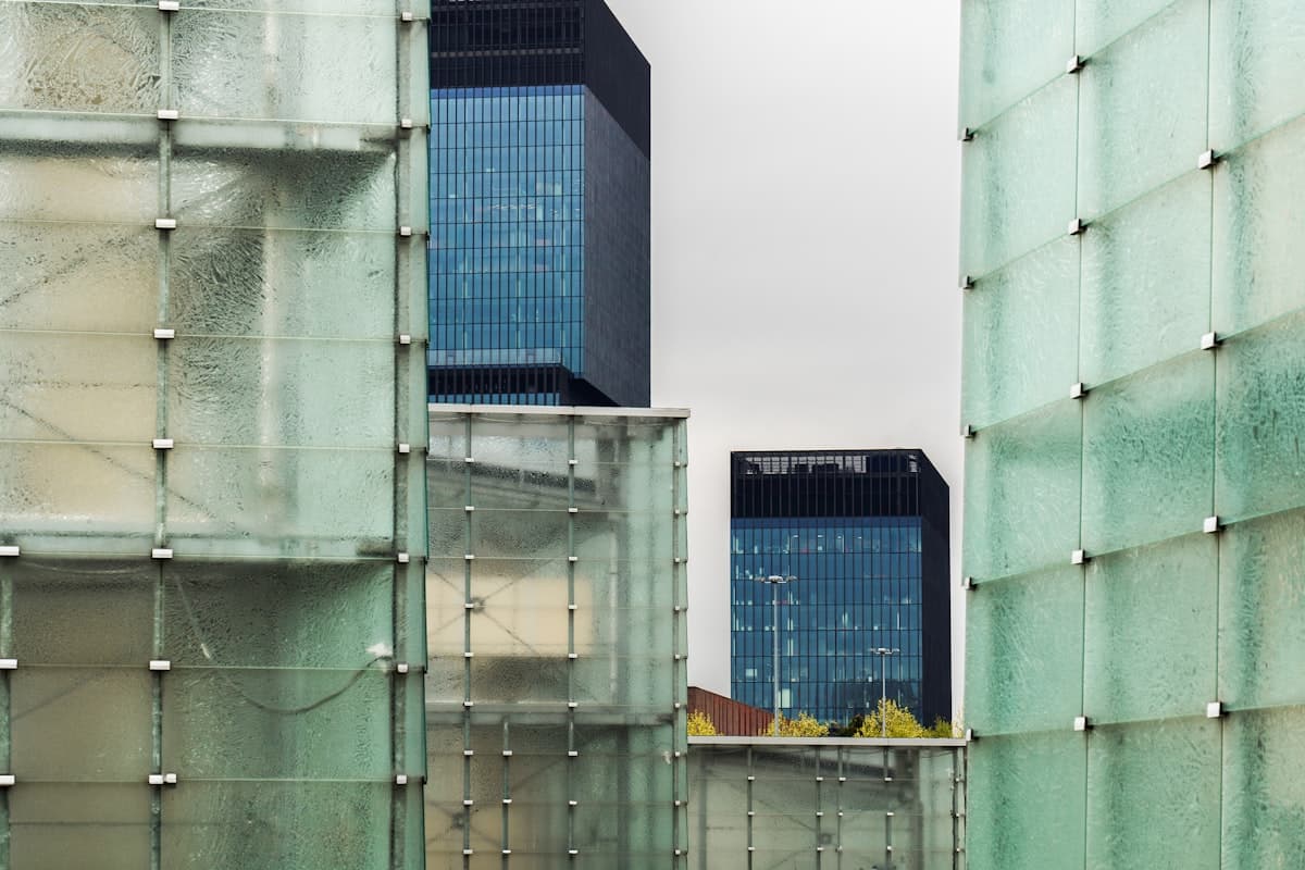 Tall glass buildings with sparkling clean windows